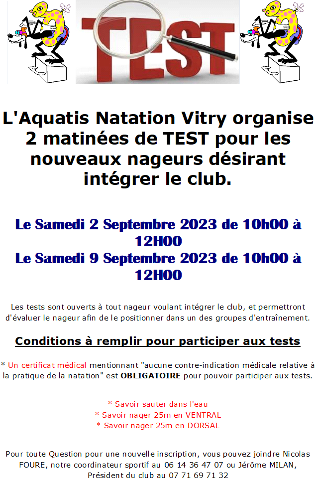 Test d'entr&eacute;e pour la Saison 2023/2024